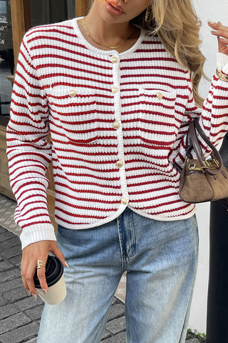 Striped Button-Up Cardigan