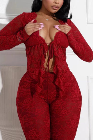 Tie-Front Lace Pants Set