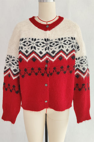 Button-Up Nordic Pattern Cardigan