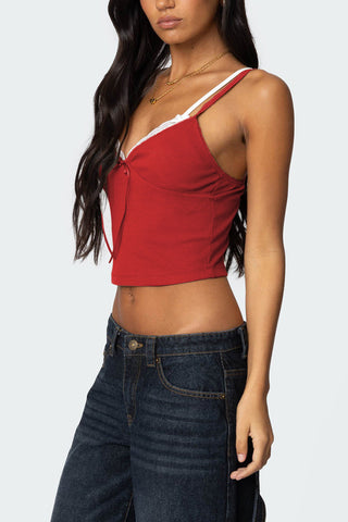 Lace-Trimmed Tie-Front Camisole