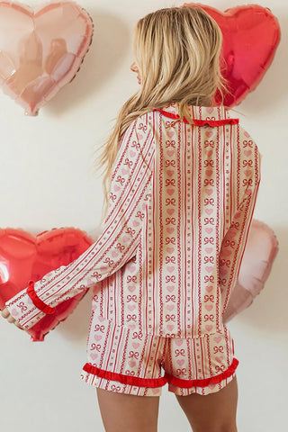 Heart Bow Print Pajama Shorts Set