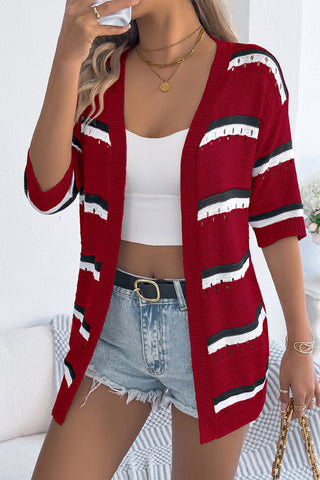 Striped Open-Front Cardigan