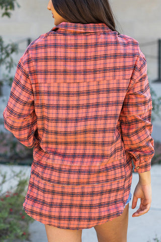 Plaid Long-Sleeve Distressed Shirt