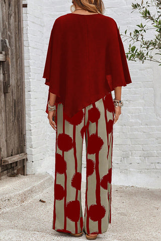 Asymmetric Top and Printed Wide-Leg Pants Set