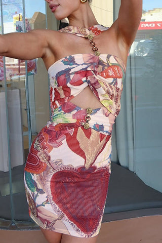 Cutout Halter Tropical Sundress