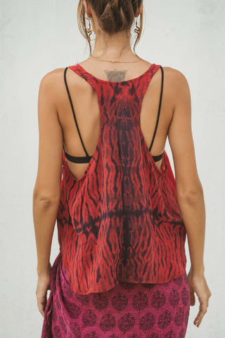 Printed Tank Top with Asymmetrical Hem