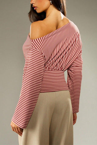 Off-Shoulder Striped Blouse