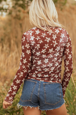 Star Print Mock Neck Top