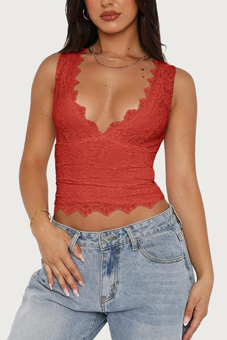 Scalloped Lace V-Neck Tank Top