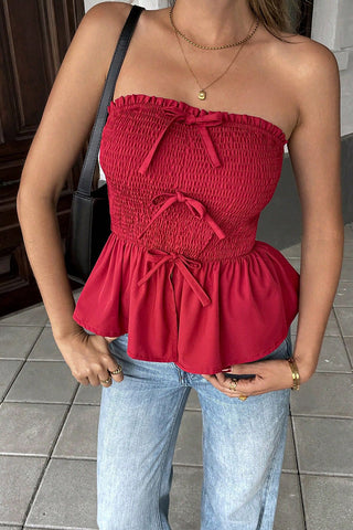 Smocked Strapless Peplum Top