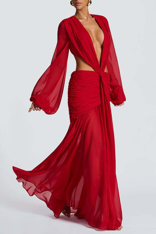 Draped Cutout Casual Maxi Dress