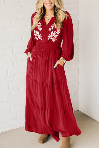 Long Sleeve Patterned Casual Maxi Dress