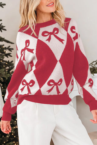 Bow Print Pattern Loose Sweater