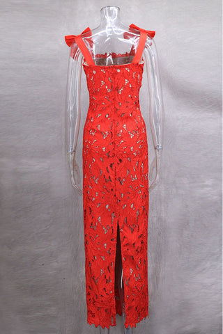 Elegant Lace Evening Gown with Bow Details