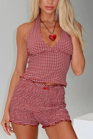 Halter Neck Gingham Casual Set