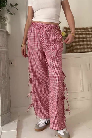 Tie-Side Casual Wide-Leg Trousers