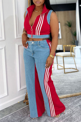 Striped Casual Two-Piece Pants Set