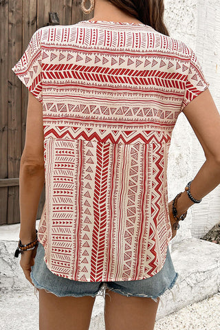 Geometric Print Keyhole T-Shirt