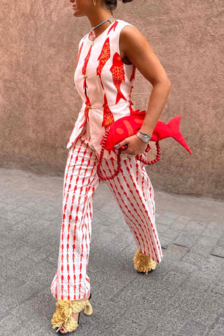 Fish Pattern Sleeveless Top Set