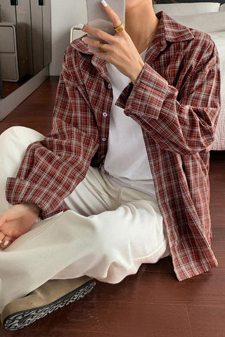 Oversized Button-Up Plaid Shirt