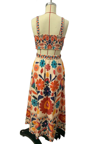 Tropical Cropped Top Long Skirt Set