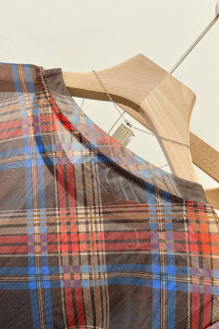 Sheer Plaid Long Sleeve Blouse