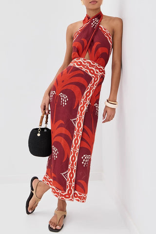 Halter Neck Tropical Midi Dress