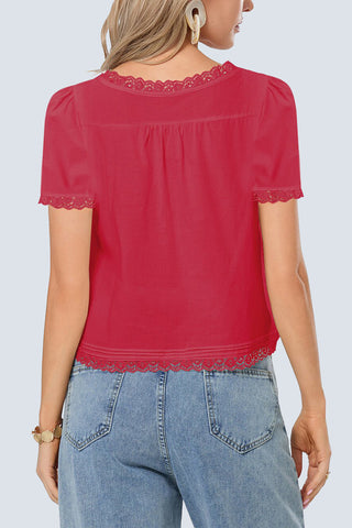 Lace-Trim Button-Down T-Shirt