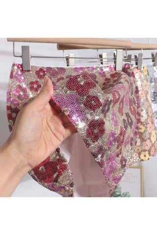Floral Sequin Mini Skirt