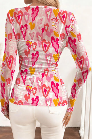 Valentine Heart Mesh Long Sleeve Top