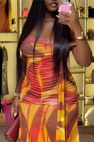 Off-Shoulder Printed Maxi Dress