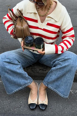 Striped Knit Collared Sweater