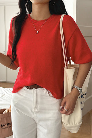 Casual Crewneck Short Sleeve Sweater