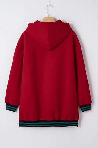 Contrast Cuffed Drop Shoulder Zip Up Tunic Hoodie