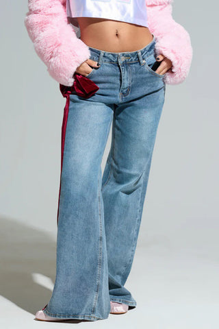 High-Waist Straight-Leg Jeans with Bow