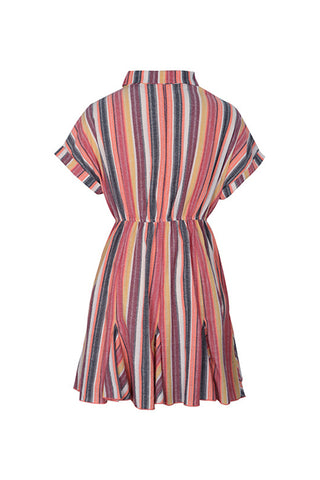 Plunge Neck Striped Tie-Waist Mini Dress