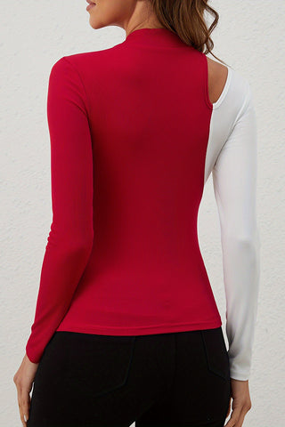 Asymmetric Cutout Ribbed T-Shirt