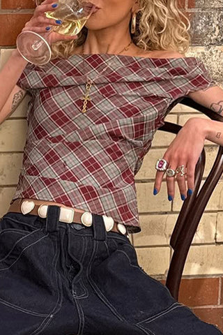 Draped Neck Plaid Tank Top