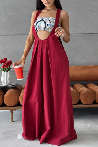 Wide-Leg Casual Pinafore Dress