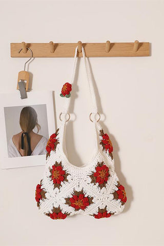 Floral Crochet Bag with Shoulder Strap