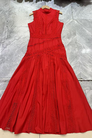 Elegant Lace Trim Vacation Dress