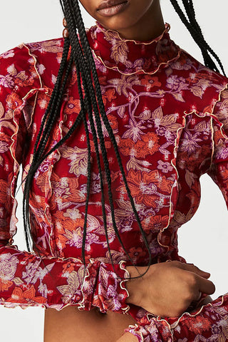 Floral Mesh Long Sleeve Blouse