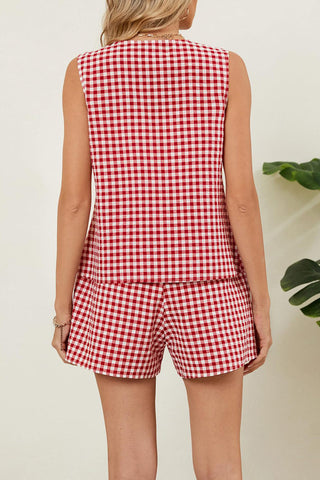 Checkered Button-Front Short Set