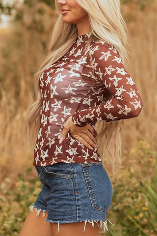 Star Print Mock Neck Top