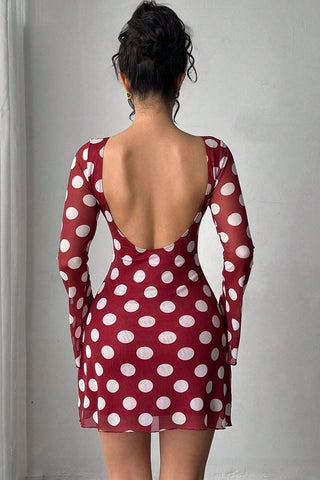 Polka Dot Deep V-Back Mini Dress