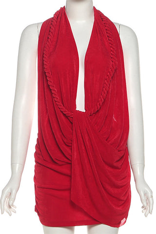 Draped Front Halter Mini Dress