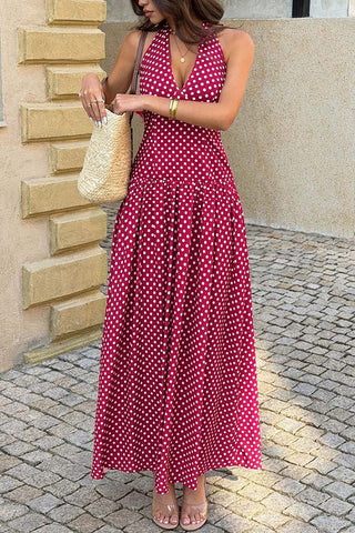Polka Dot Sleeveless Maxi Dress