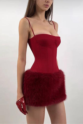 Strapless Fur-Trim Night Out Dress