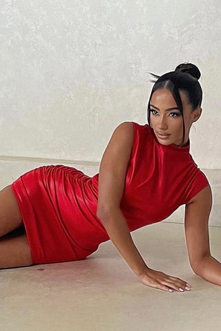 Sleek Mock Neck Casual Mini Dress