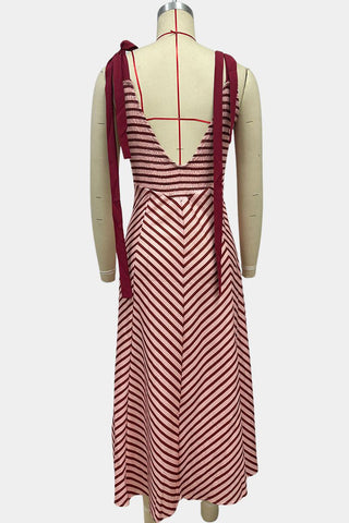 Striped V-Neck Vacation Dress